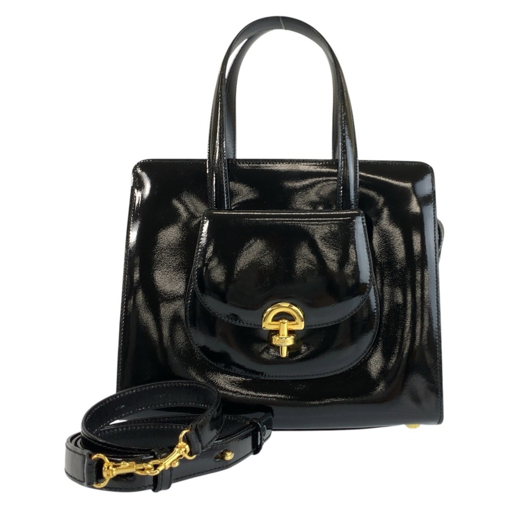 CELINE Vintage Black Patent Leather Handbag/Shoulder Bag (2-way) - Gold Hardw... - Picture 1 of 9